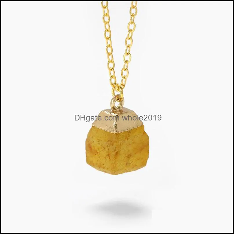 natural geometric stone pendant necklace for women men black tourmaline agates quartz pendant gold color chain fashion jewelry
