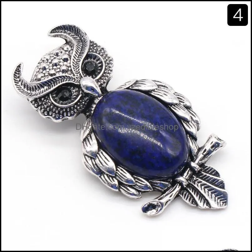 owl shape pendant chakra stone gemstone pins natural healing crystals brooches vinage jewelry