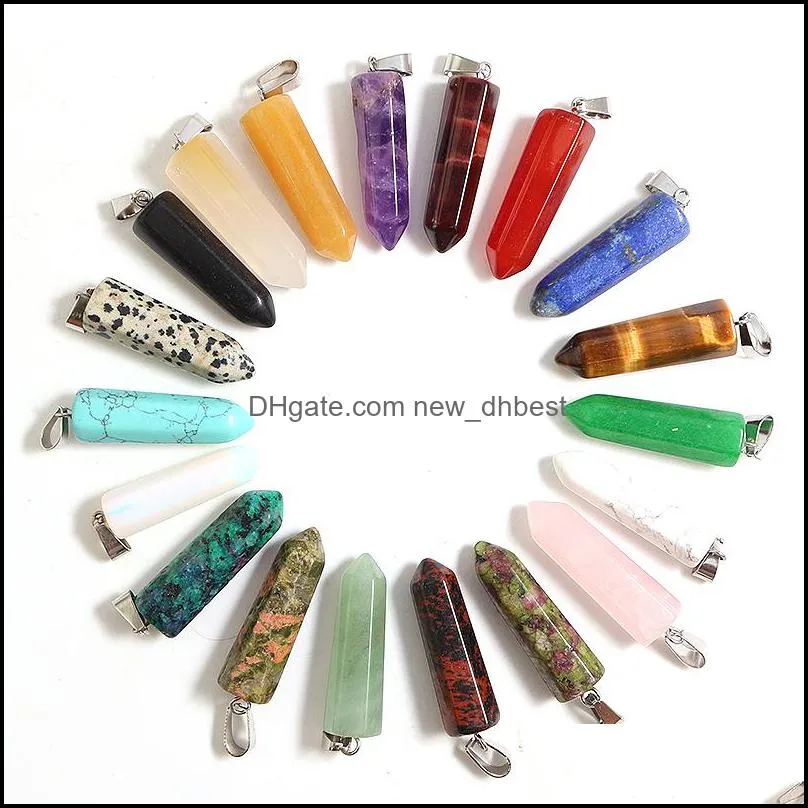 natural crystal stone pillar pendants hexagonal necklace amthyst charms beads for jewelry making earring gemstone