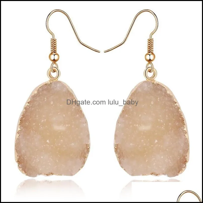 simple druzy drusy waterdrop charms earrings resin handmade gold earings for women party birthday gift