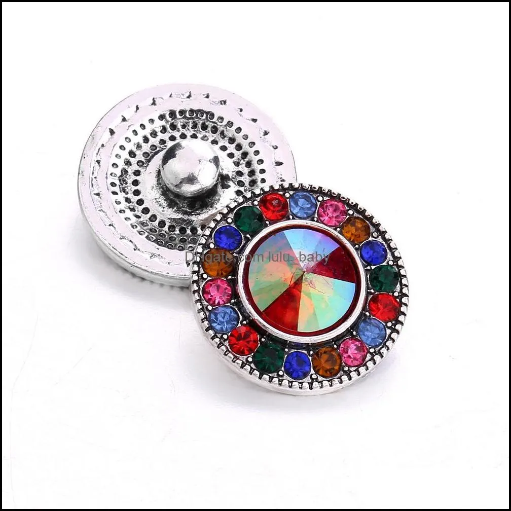 colorful crystal snap button jewelry components silver round 18mm metal snaps buttons fit bracelet bangle noosa for women men b1246