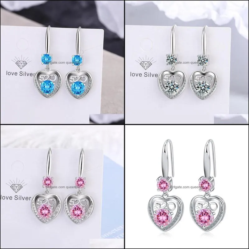 s925 stamp silver plated crystal charms pink blue white zircon earrings long tassel flower hook type womens fashion jewelry earrings wedding party