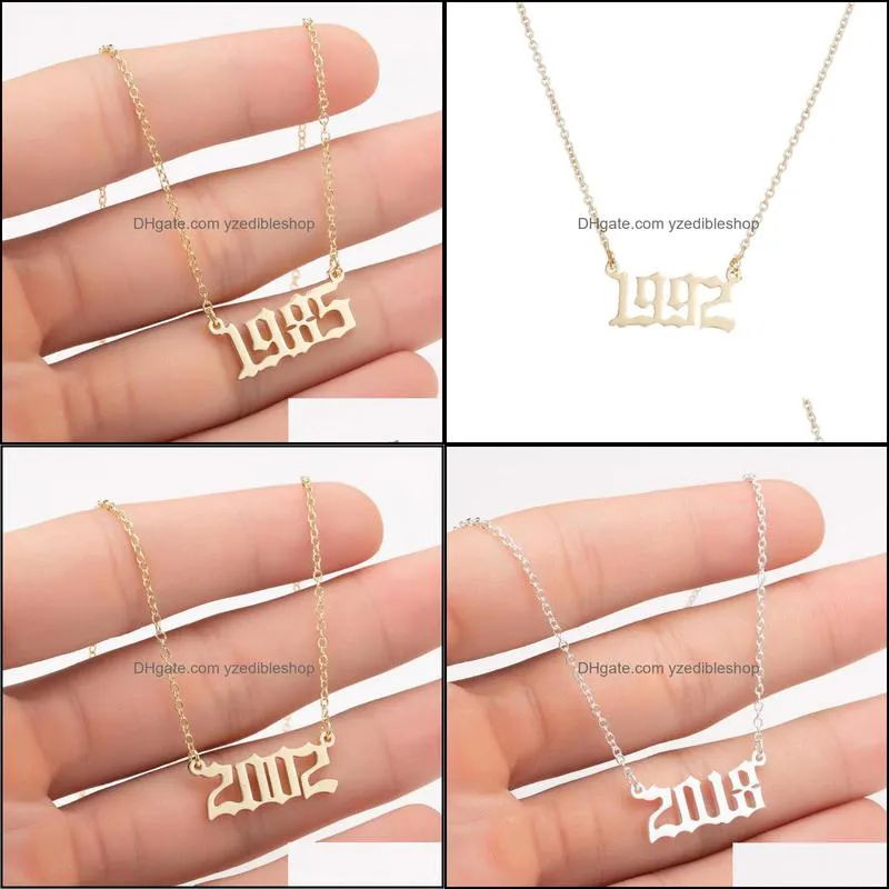 girl year of birth stainless steel chain arabic numeral pendant necklace ladies birthday christmas gift silver gold jewelry 19802019