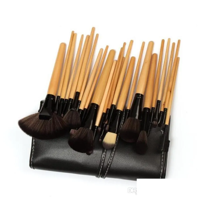 professional 24pcs makeup brushes set kit with pu bag makeup foundation contour brush with eyebrow brush