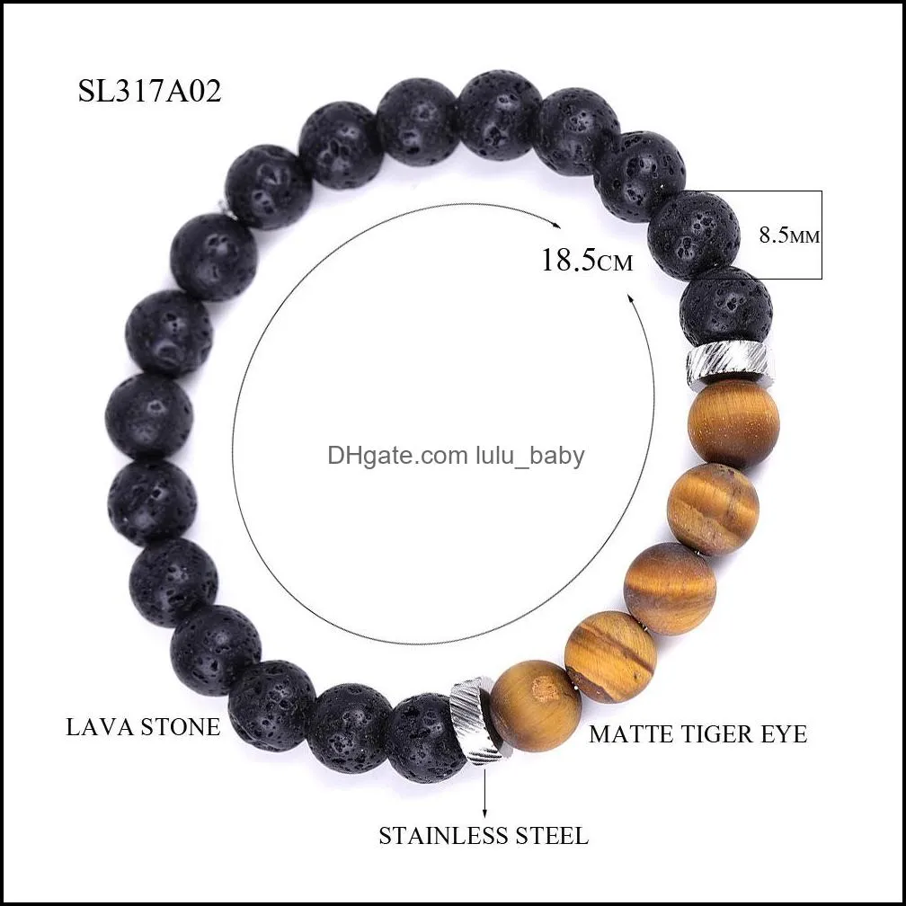 black lava stone beaded strand  oil diffuser bracelet stainless spacer matted balance buddha yoga friendships jewelry for women
