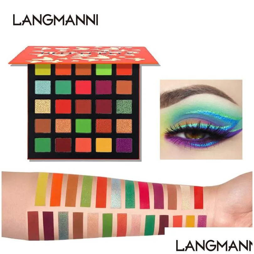 langmanni 25 color matte pearlescent eyeshadow palette long lasting natural makeup shimmer glitter eye shadow