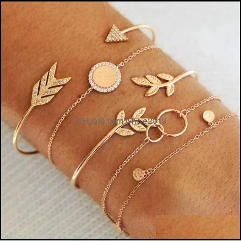 5pcs simple personality twig ring diamond arrow combination adjustable cuff open bracelet stackable wrap bracelet set womens girls