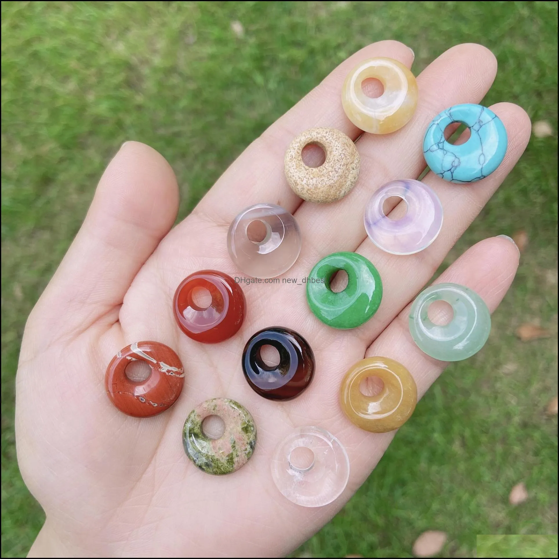 fashion 18mm gogo donut charms natural crystal stone beads for jewelry making necklace pendant earrings charm accessories