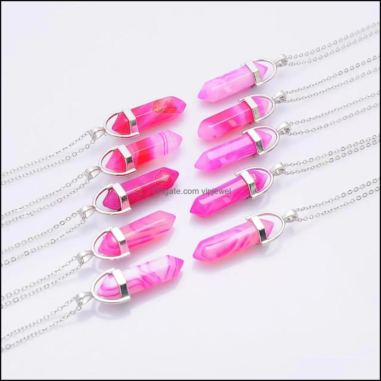 purple blue stripe agate stone pillar shape charms point chakra pendants necklace for women men wholesale