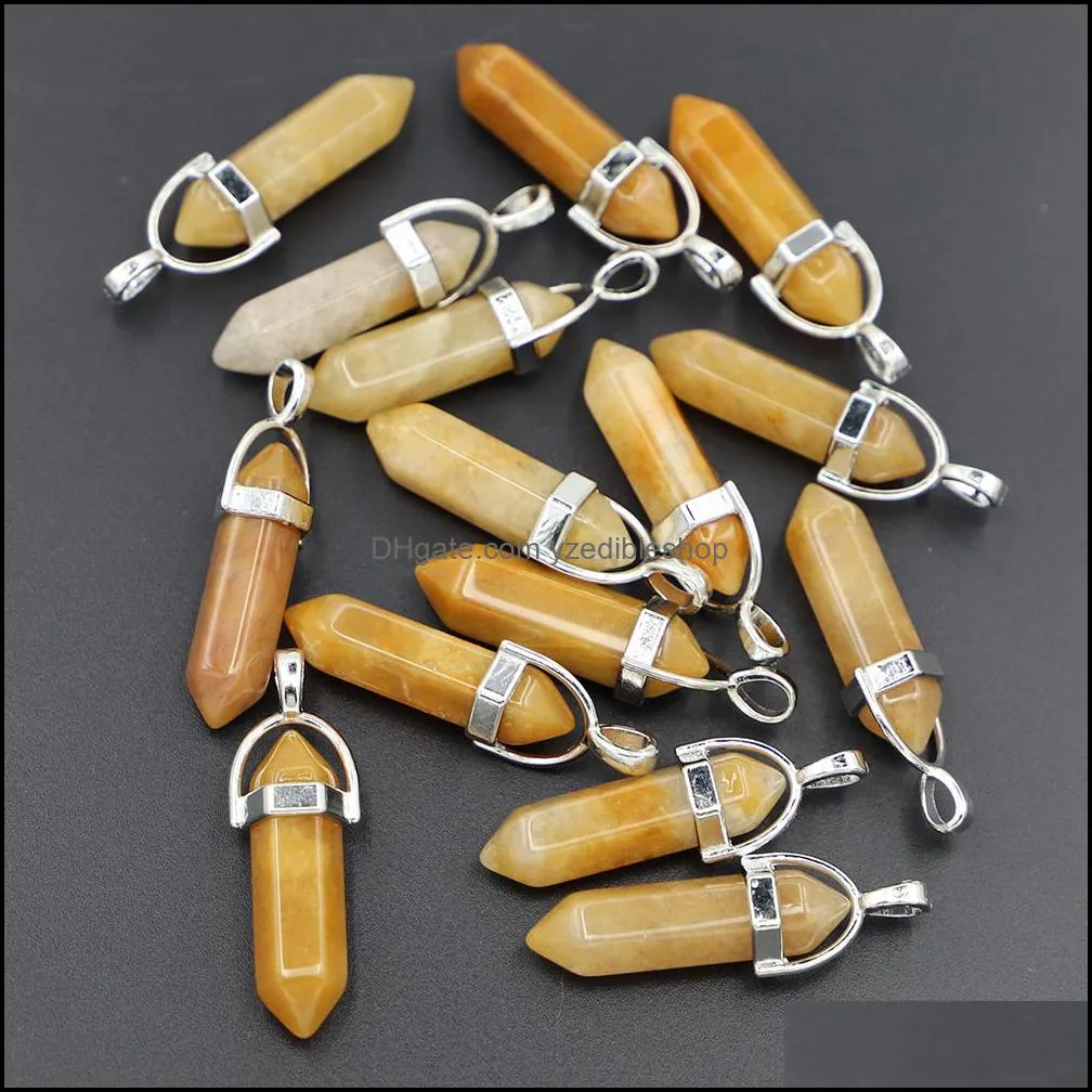 natural stone charms topaz agate crystal pillar point pendants charms hexagonal column pendulum necklace jewelry making wholesale