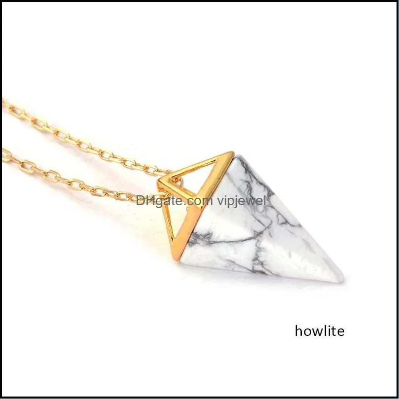 healing crystal opal pyramid amethyst necklace gold plated howlite rose quartz amulet natural stone pendant necklaces collier