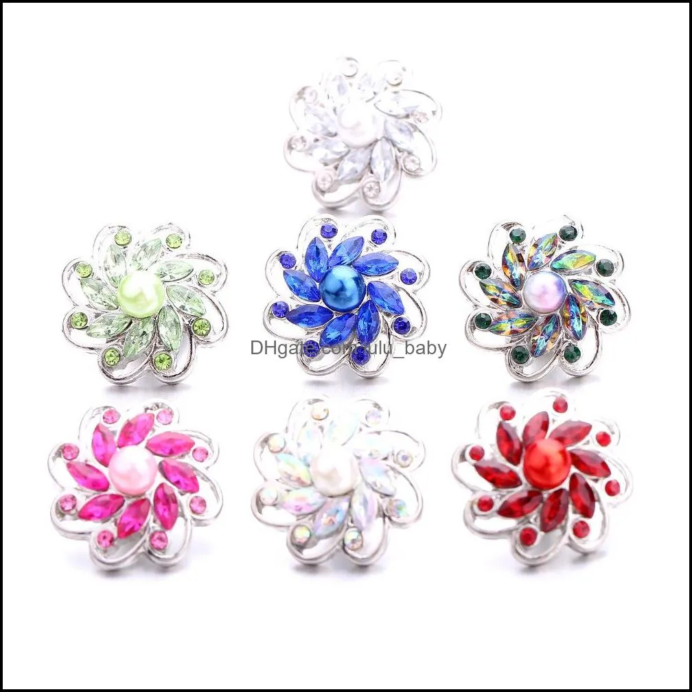 rhinestone flower snap button jewelry components silver 18mm metal snaps buttons fit bracelet bangle noosa b1221