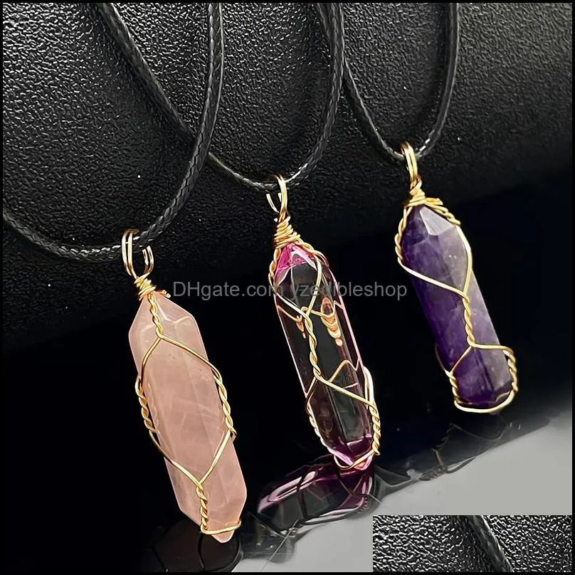 reiki healing stone pendant chakra handmade copper wrap rose opal tiger eye choker necklaces wholesale energy pendants crystal necklace