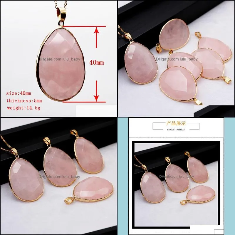 waterdrop natural healing stone pink crystal necklace rose quartz chakras pendant for gift jewelry