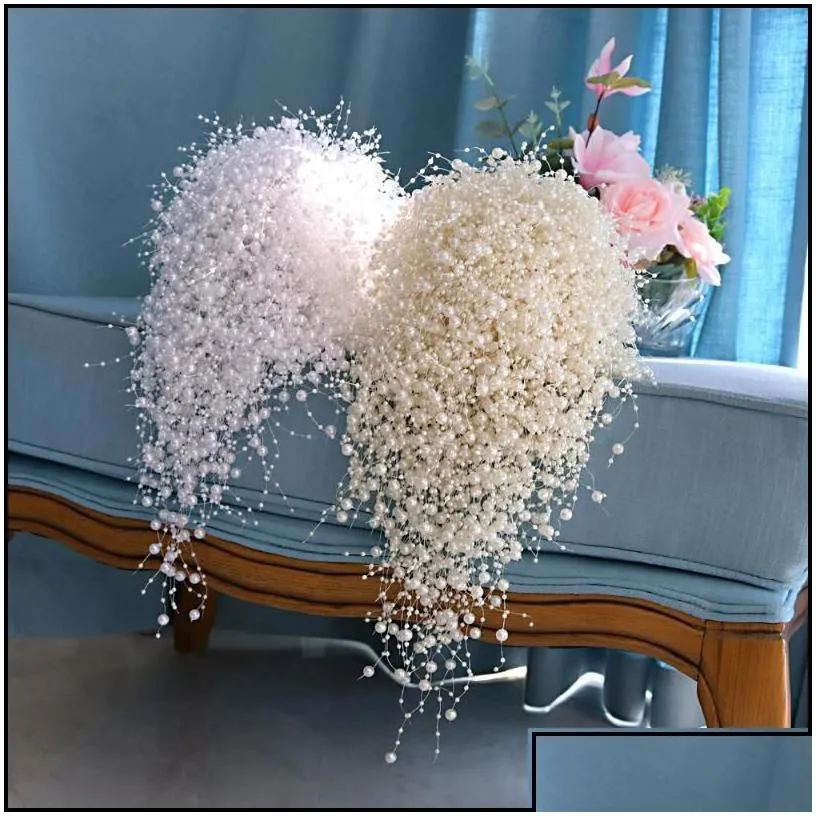 Wedding Flowers Wedding Flowers Luxury Bride Bouquet Marriage White Flower Bridal Pearl Handmade Waterfall Drop Delivery 2022 Party