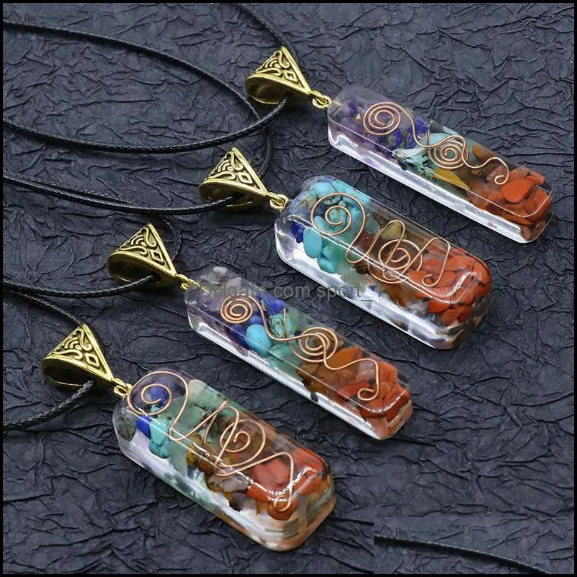 retro resin reiki healing colorful chips stone pendant chakra orgone energy pendants pendulum amulet orgonite crystal necklace jewelry