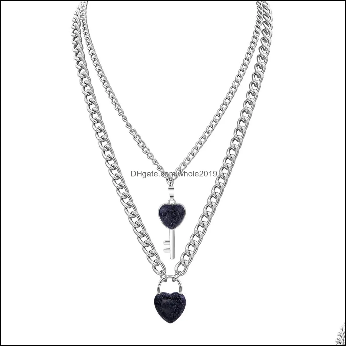 dainty layered love heart lock and key choker jewelry for men girl boys women gemstone pendant chain necklace girls