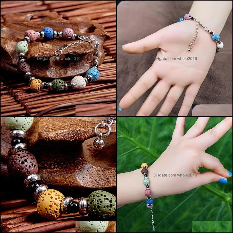 colorful lava stone beads strand bracelet friendship bracelets adjustable rope essential oil diffuser women jewelry gift