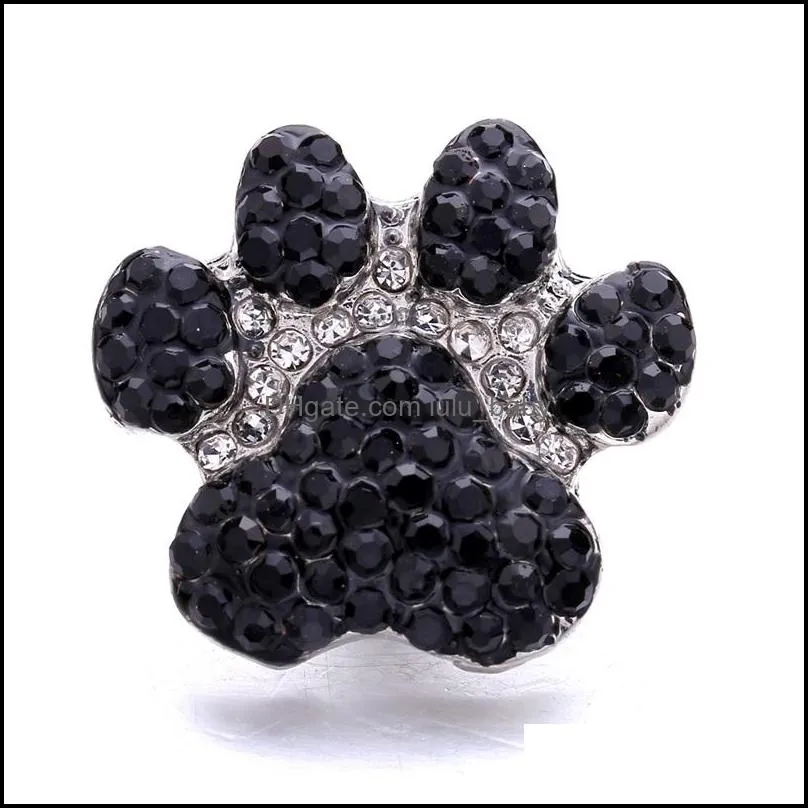 rhinestone dog paw snap button heart charms jewelry findings 18mm metal snaps buttons diy bracelet jewellery wholesale