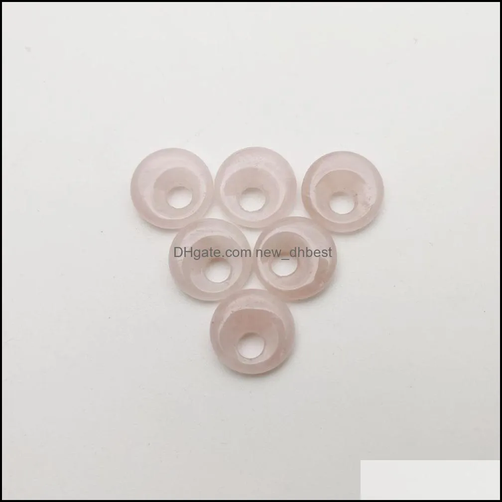 natural rose quartz stone pink gogo donut charms pendants beads 18mm for jewelry making wholesale