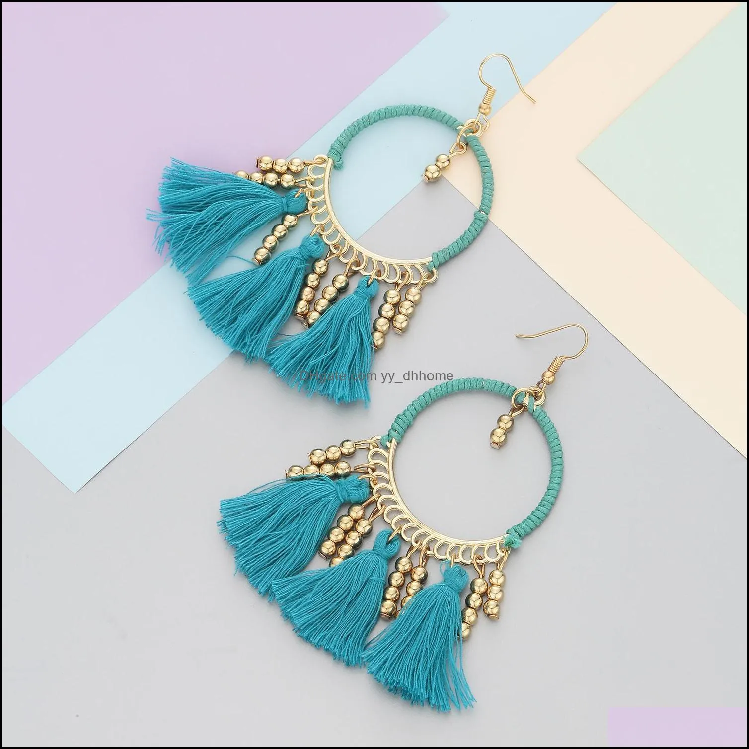bohemian earrings thread beaded tassel fringe drop dangle gifts for women daily jewelry 5 color