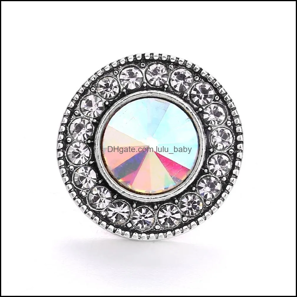 colorful crystal snap button jewelry components silver round 18mm metal snaps buttons fit bracelet bangle noosa for women men b1246
