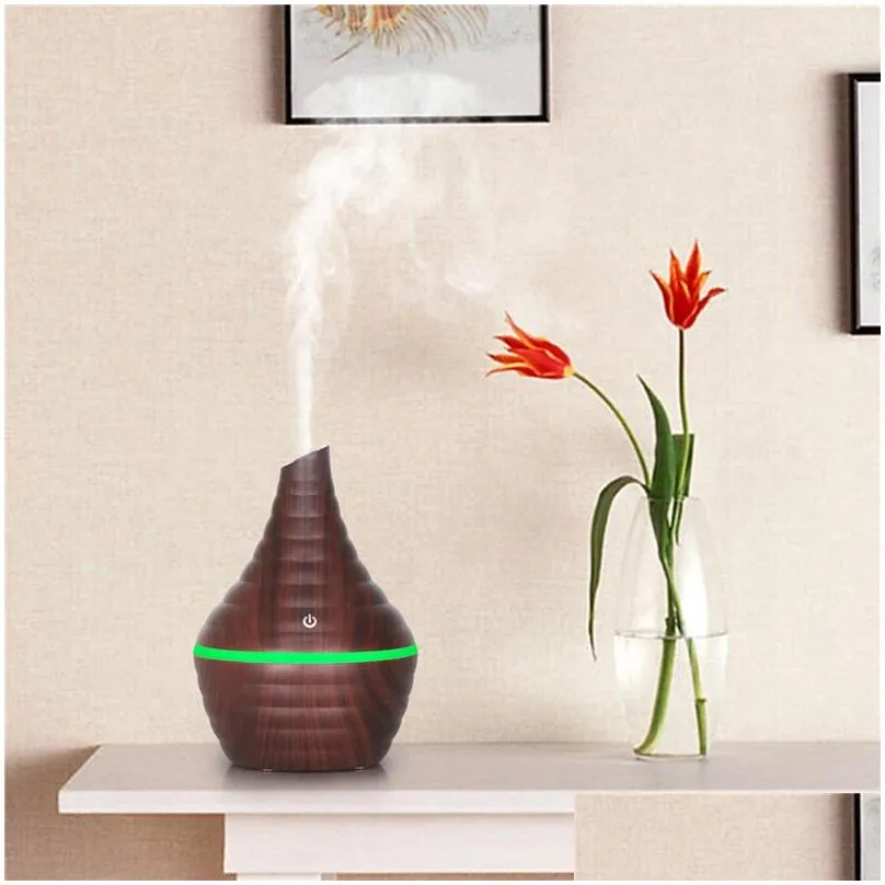 wood grain cold spray machine type aromatherapy humidifiers 300ml thread electronic home heater usb cotton rod sant mouth colorful lamp