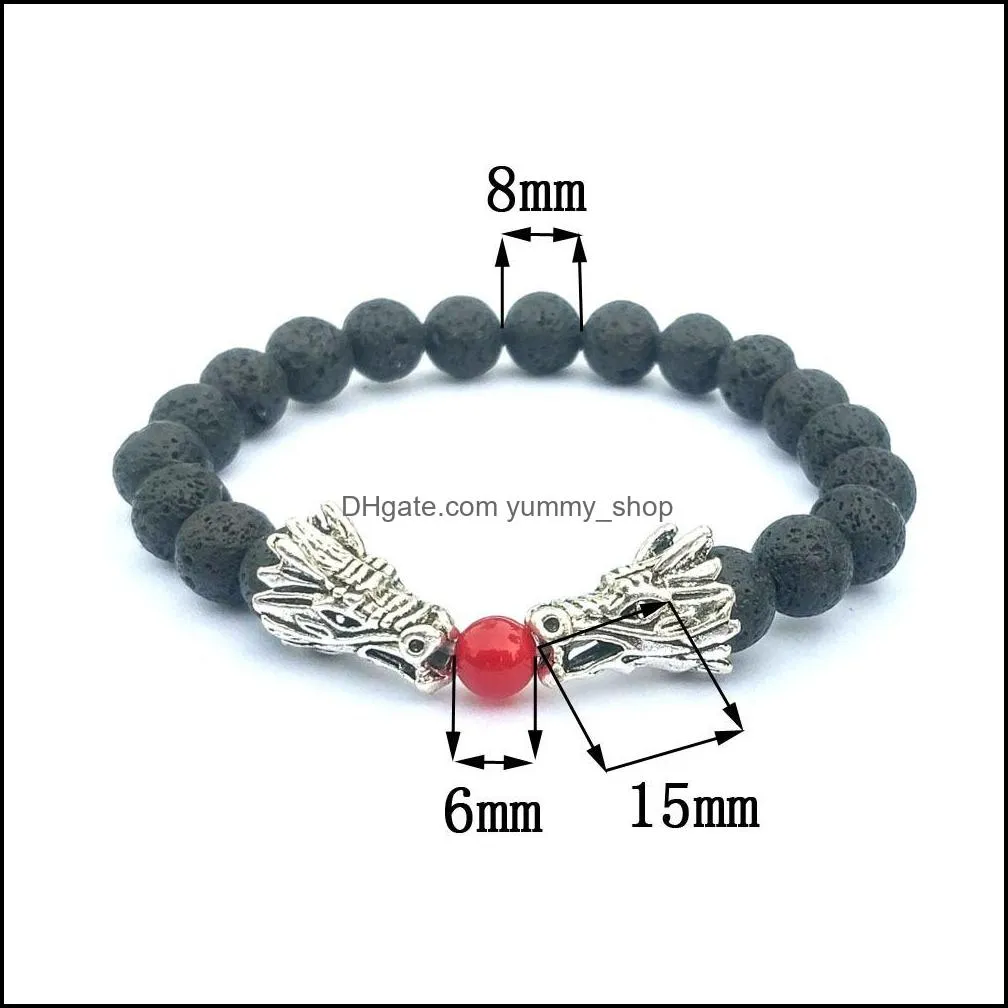 lava rock double dragon play pearl single energy stone bracelet men and women heal energy aura bracelet