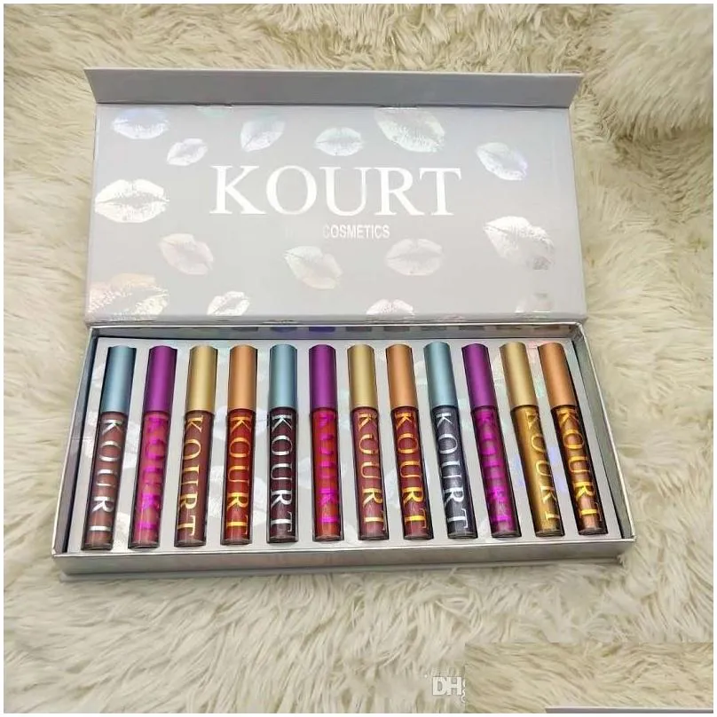 kourt cosmecits 12 color liquid lipstick makeup lip gloss kourt x kit collection 12 color gift box