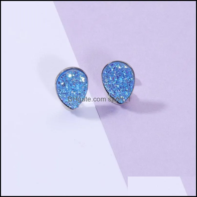 waterdrop stainless steel stud resin druzy drusy earrings handmade stud for women jewelry men