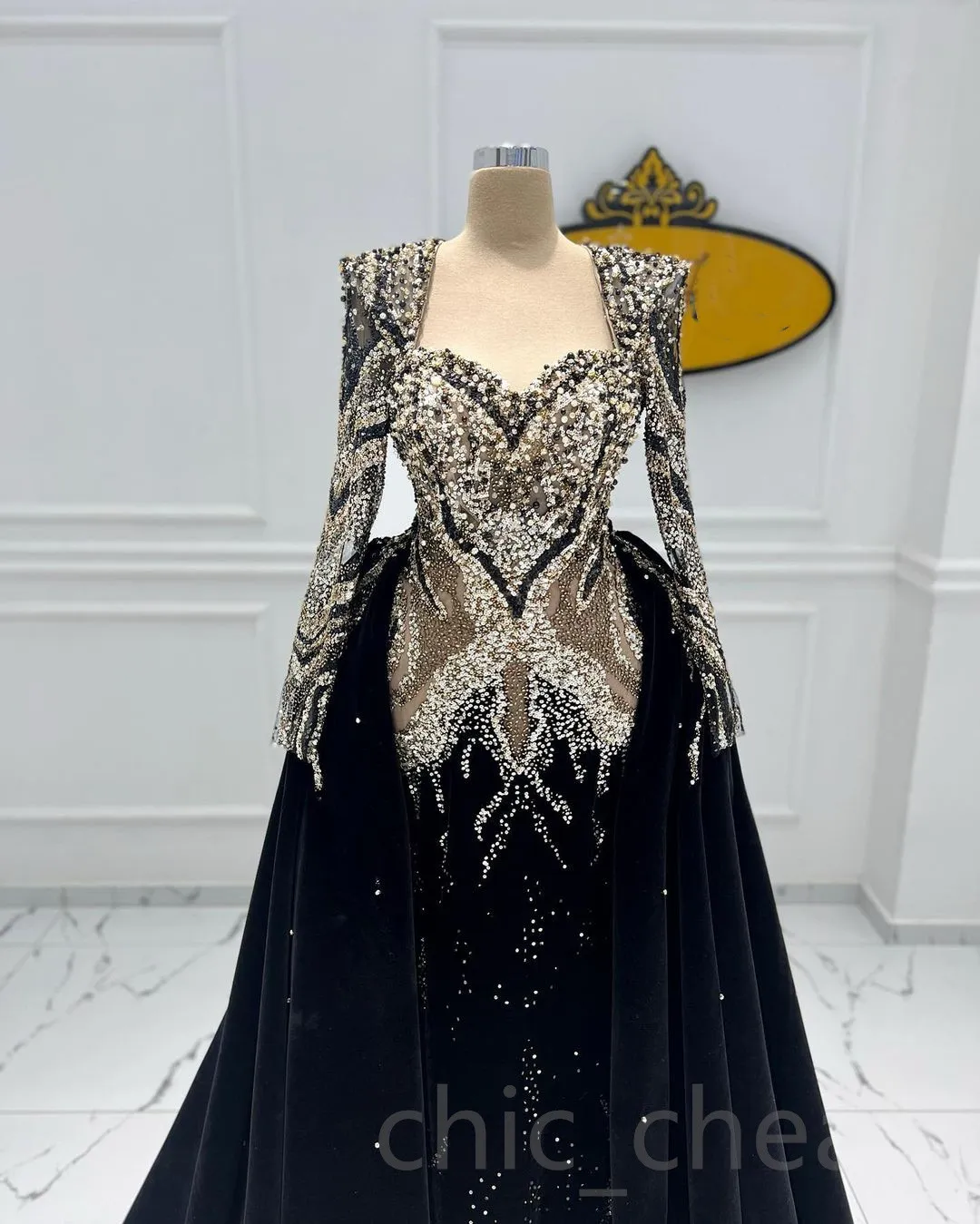 2023 Arabic Aso Ebi Black Mermaid Prom Dresses Beaded Crystals Luxurious Evening Formal Party Second Reception Birthday Engagement Gowns Dress ZJ7077