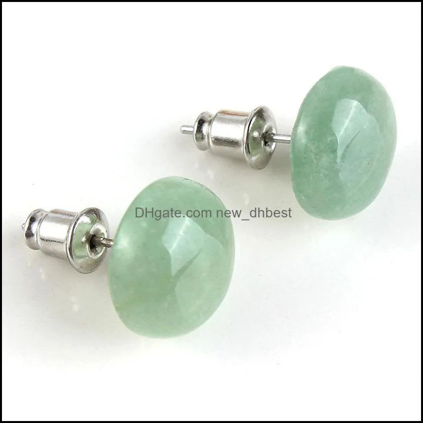 fashion 10mm 12mm round stud natural stone rose quartz opal amethyst studs earrings for women jewelry