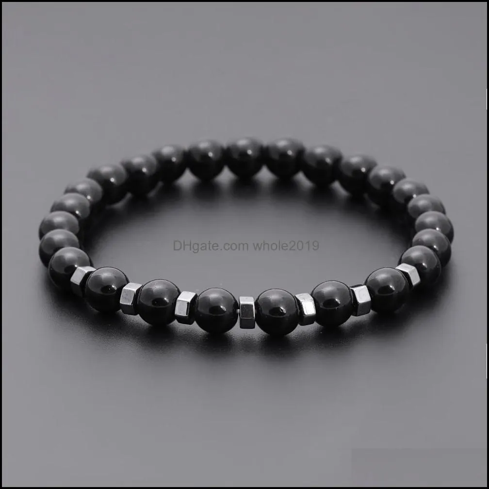 8mm lava stone black beads strand bracelet for women men yoga buddha energy jewelry