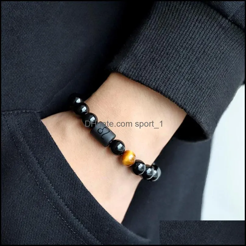 12 constellation bracelets men black stone tigers eye strands bracelet star sign zodiac horoscope lover couple bracelet friendship jewelry