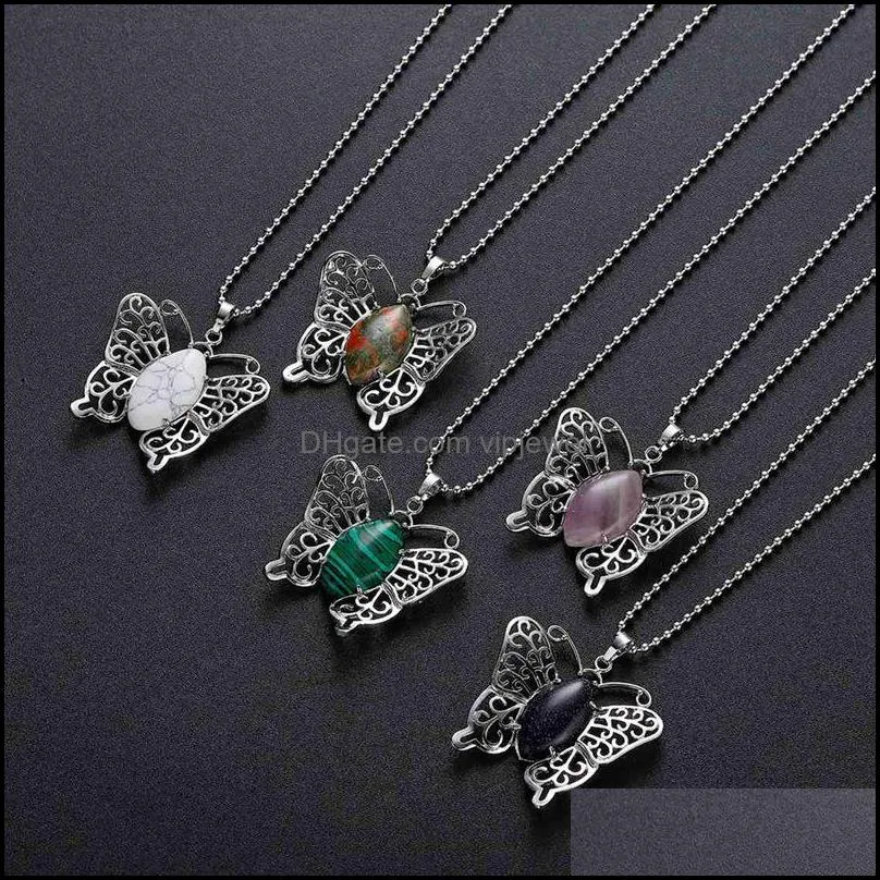 butterfly pendant necklace men and women natural stone stainless steel fashion items 12 pieces of jewelry