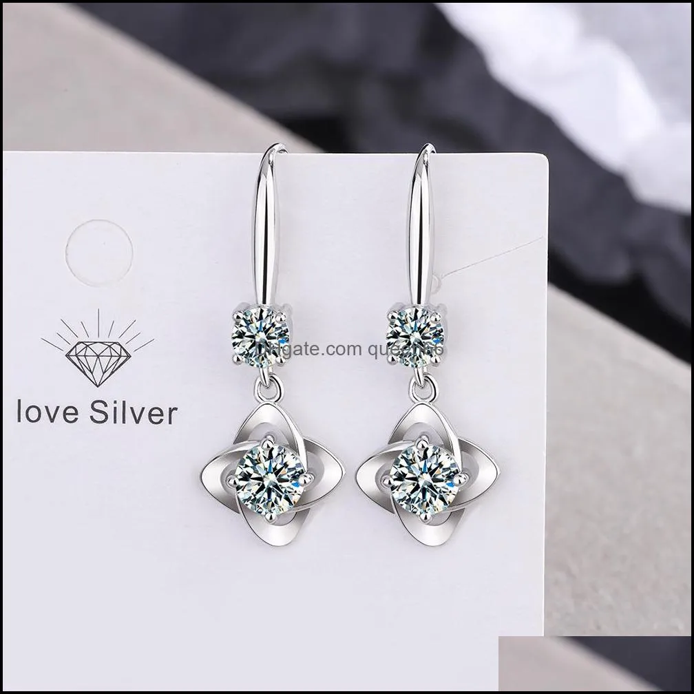 s925 stamp silver earrings flower charms blue pink white zircon earring jewelry shiny crystal tassel hoops piercing earrings for women wedding party