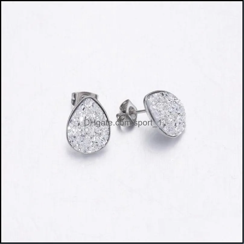 waterdrop stainless steel stud resin druzy drusy earrings handmade stud for women jewelry men