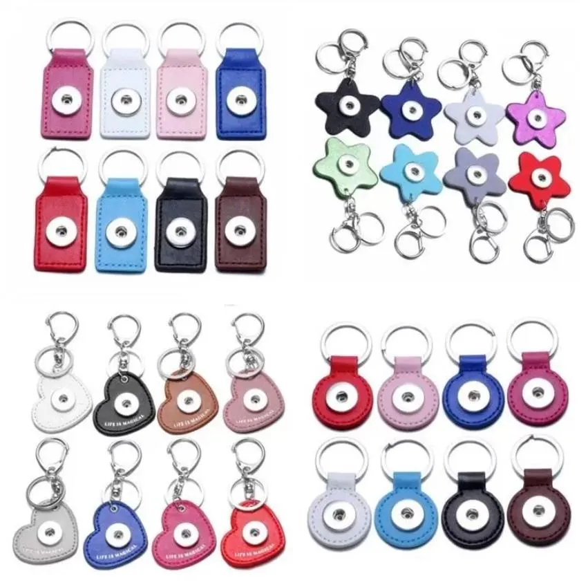 pu leather heart star keyring noosa chunks 18mm snap button key chains keys ring jewelry