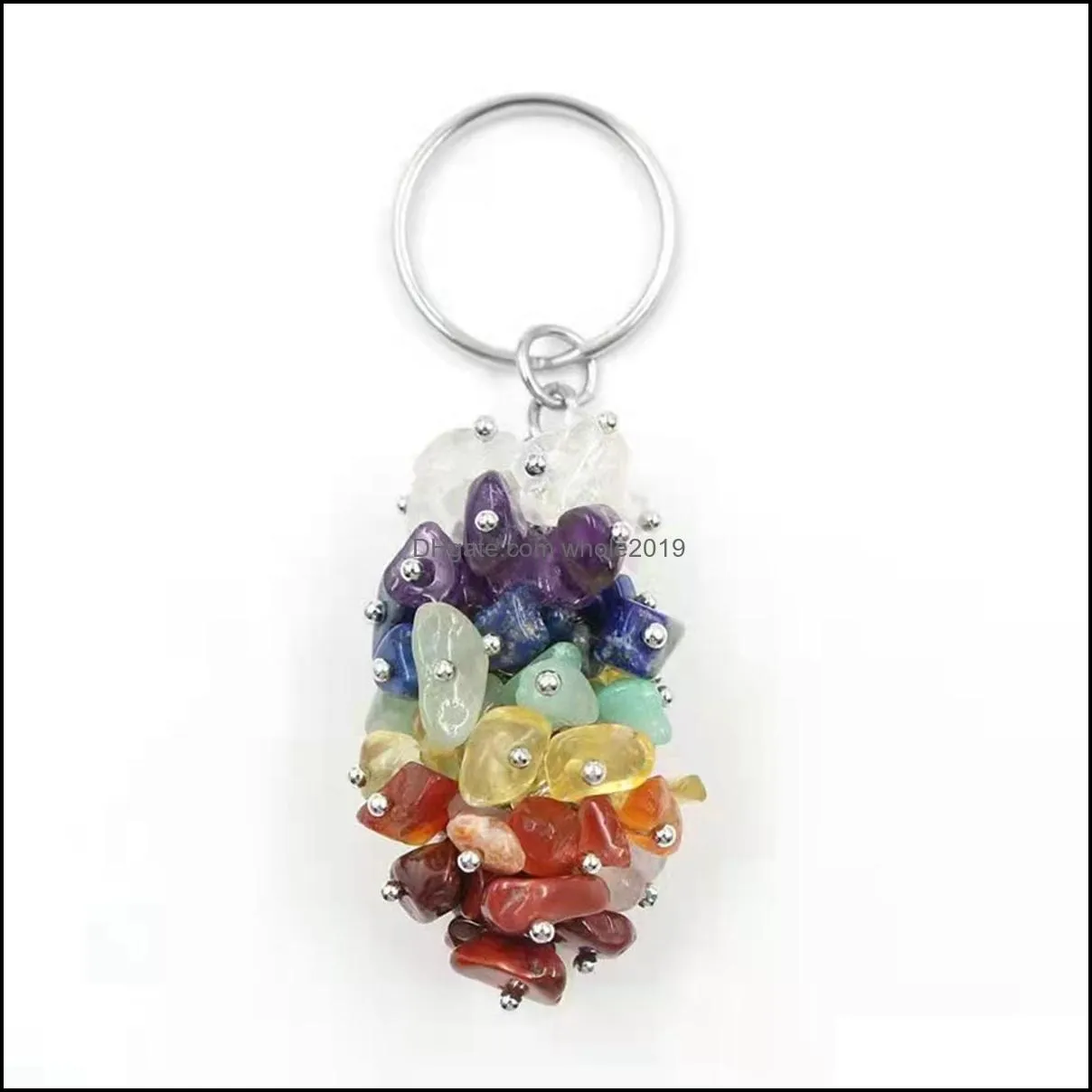 healing crystal grape key chain multicolored cluster dangle handmade wire wrapped raw chip tumble stone gemstone keychain gifts boho car bag