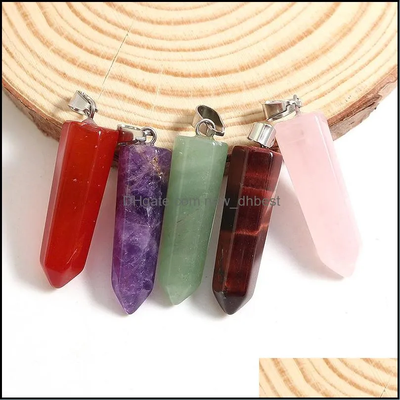 natural crystal stone pillar pendants hexagonal necklace amthyst charms beads for jewelry making earring gemstone