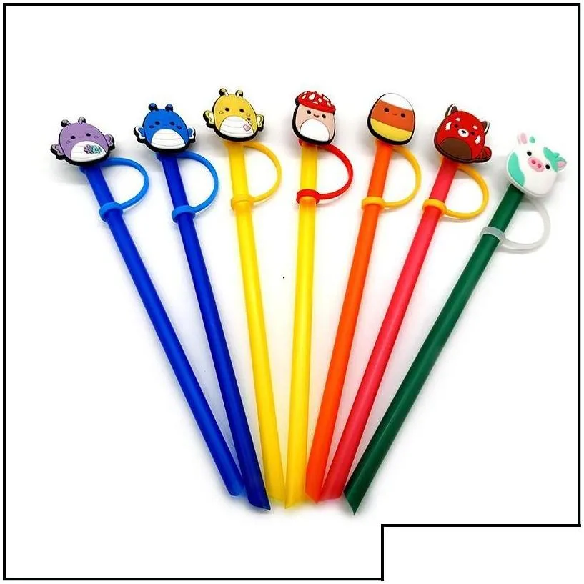 drinking straws custom plush toy cartoon st topper sile mold er fashion charms reusable splash proof dust plug decorative 8 homefavor