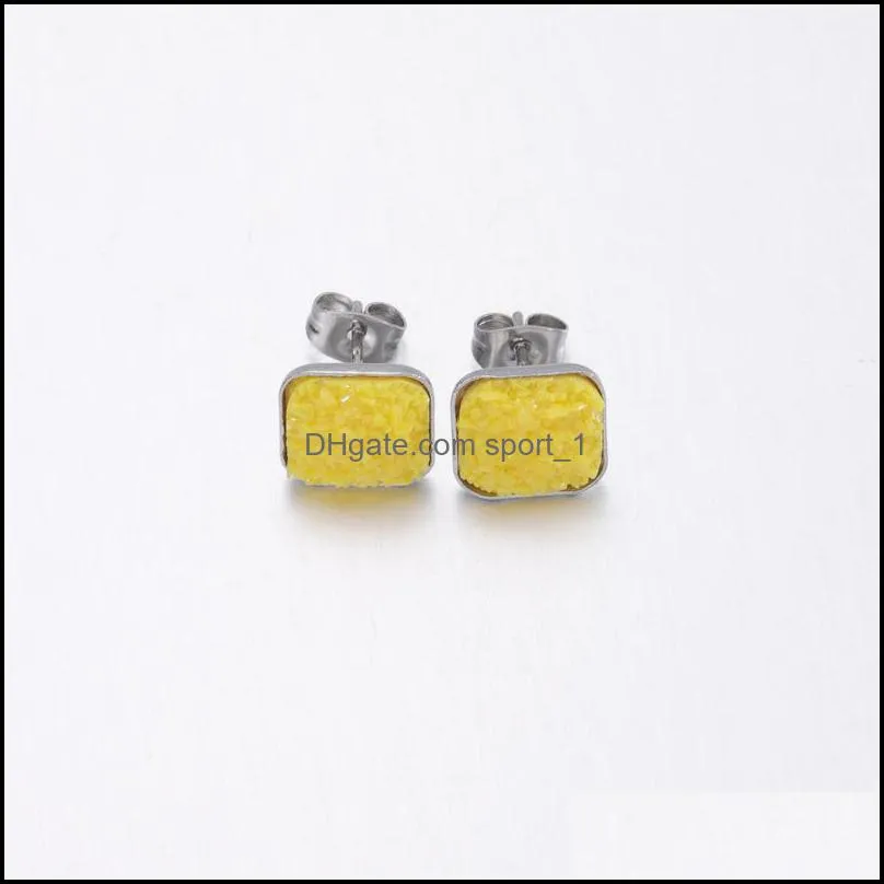 10mm square stainless steel stud resin druzy drusy earrings handmade stud for women jewelry men