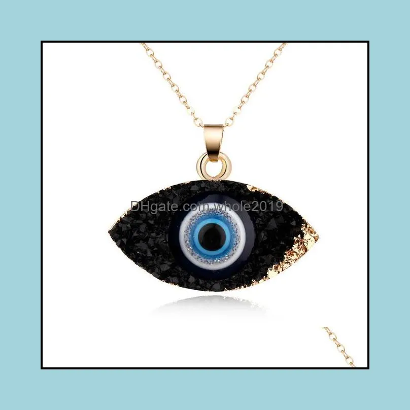 blue inspired evil eye druzy drusy pendant necklace earrings jewelry set resin quartz crystal fashion for women