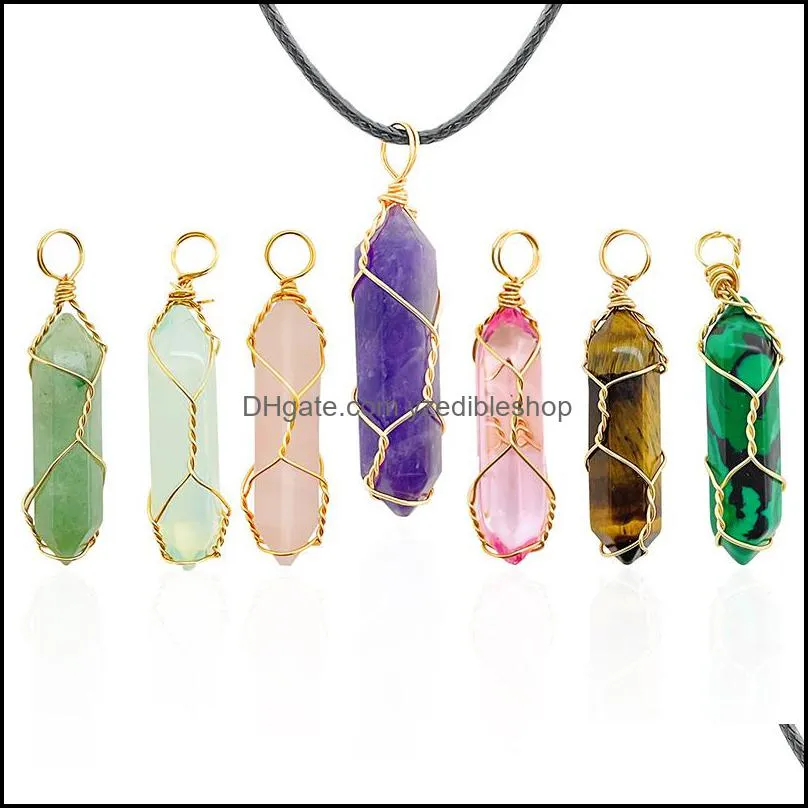 reiki healing stone pendant chakra handmade copper wrap rose opal tiger eye choker necklaces wholesale energy pendants crystal necklace