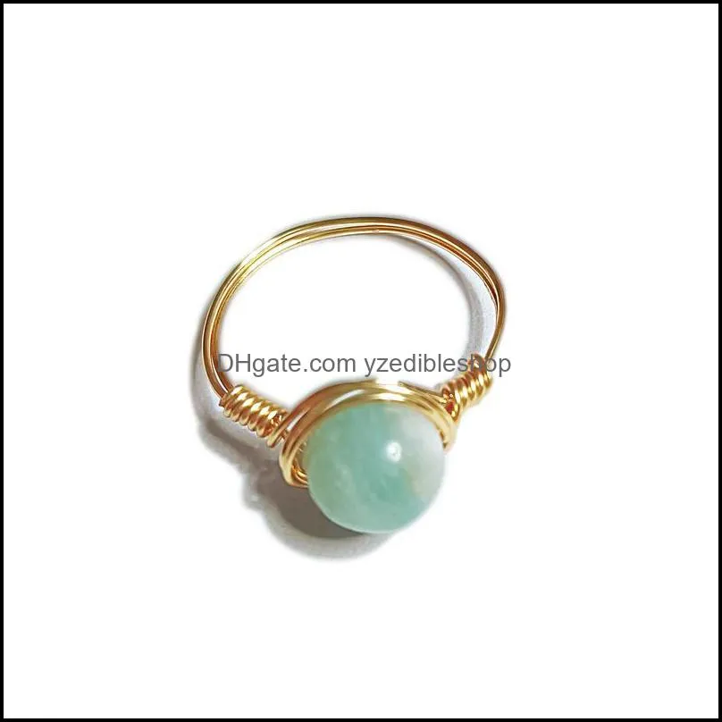 round stone rings rose tiger eye crystal wire wrap gold finger ring wholesale jewelry for women size 7 8