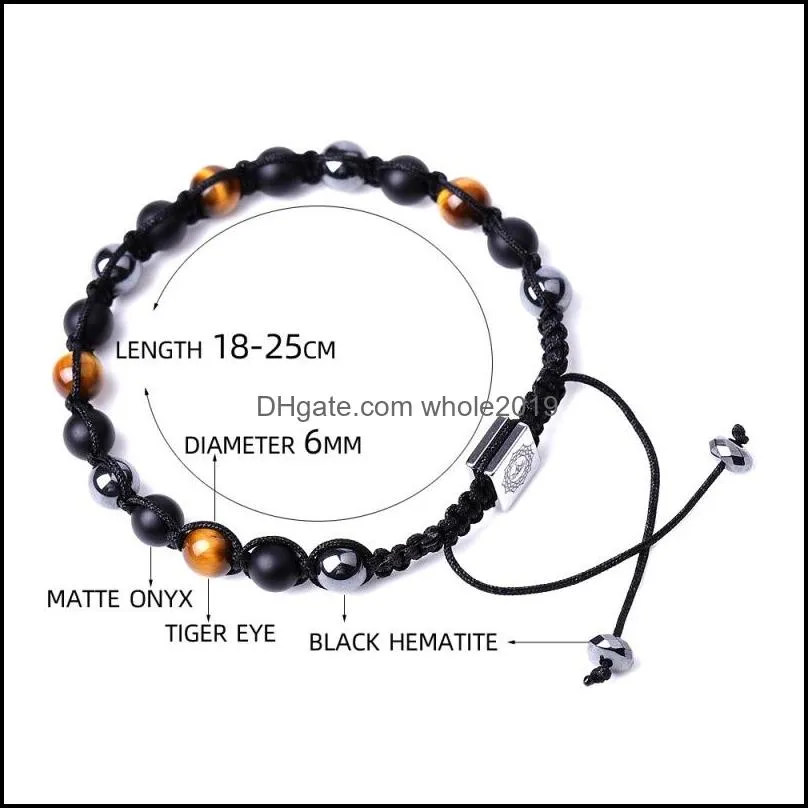 6 8 10mm tiger eye stone black beads bracelet braided women men yoga hand string jewelry friendship gift