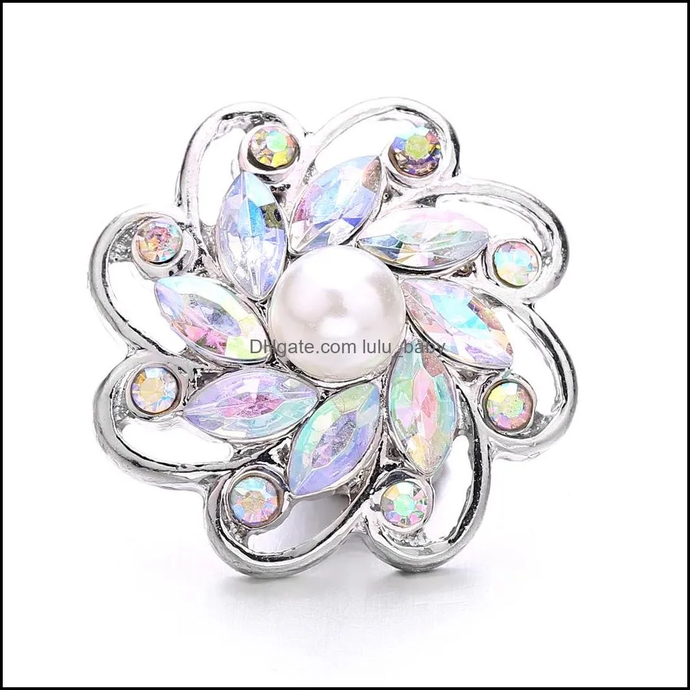 rhinestone flower snap button jewelry components silver 18mm metal snaps buttons fit bracelet bangle noosa b1221