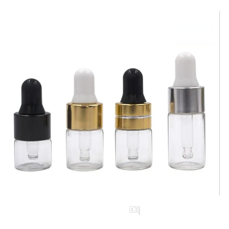 whole sale 1ml 2ml 3ml transparent dropper glass bottle oil perfume vial samples packaging container