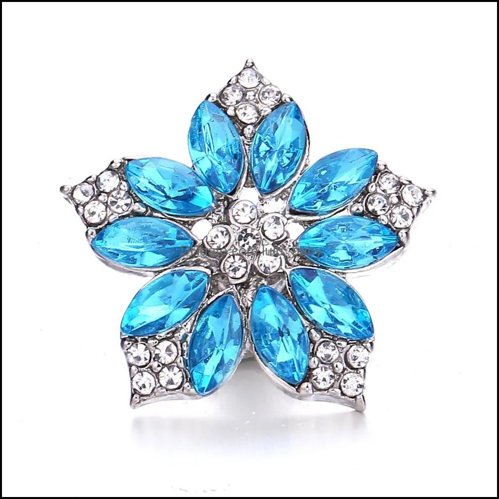 colorful flower crystal snap button jewelry components silver 18mm metal snaps buttons fit bracelet bangle noosa b1233 for women men