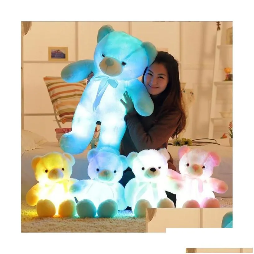 Stuffed Plush Animals 30Cm 50Cm Luminous Creative Light Up Led Teddy Bears Toy Colorf Glowing Bear Christmas Gift For Kid Drop Del